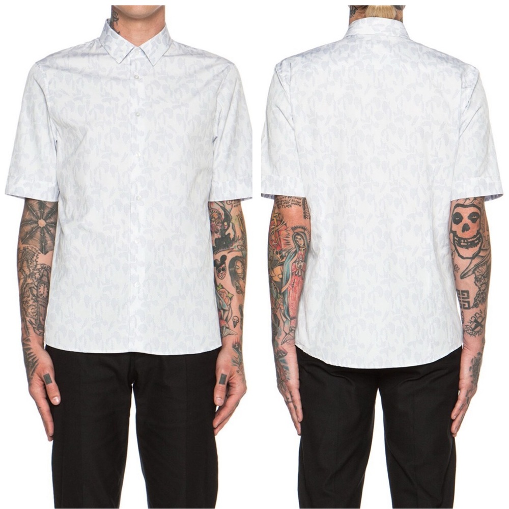 NWT Jil Sander Artista Short Sleeve Button-Down Shirt Open White 42 16.5” Neck